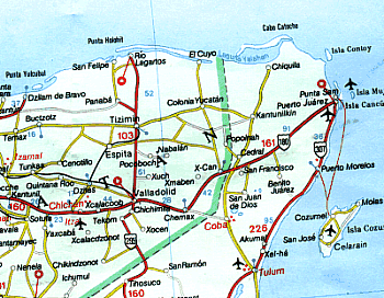 Carta stradale della zona di Cancun